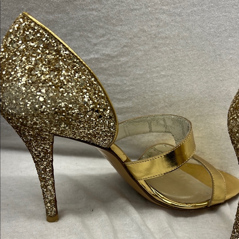 Stuart Weitzman Gold Stiletto Heels with Metallic Straps
